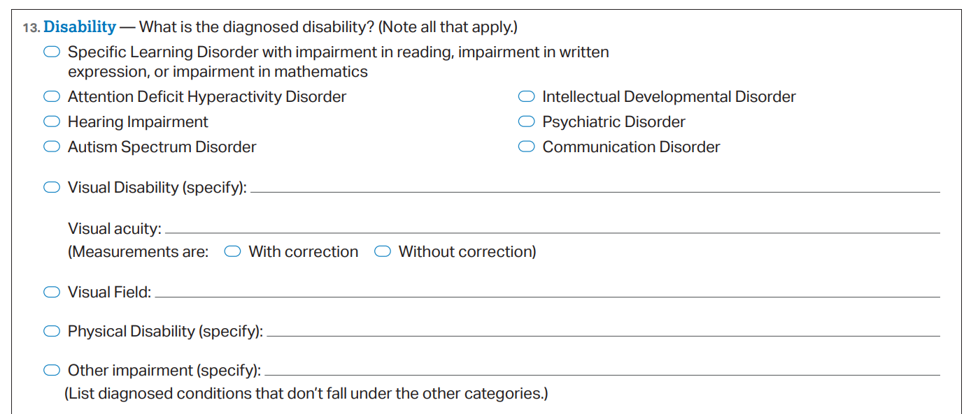 Section 13 - Screenshot of disability Identification