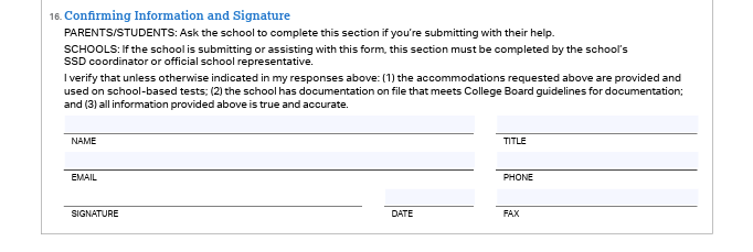 Eligibility Form Section 16, information confirmation and signature.
